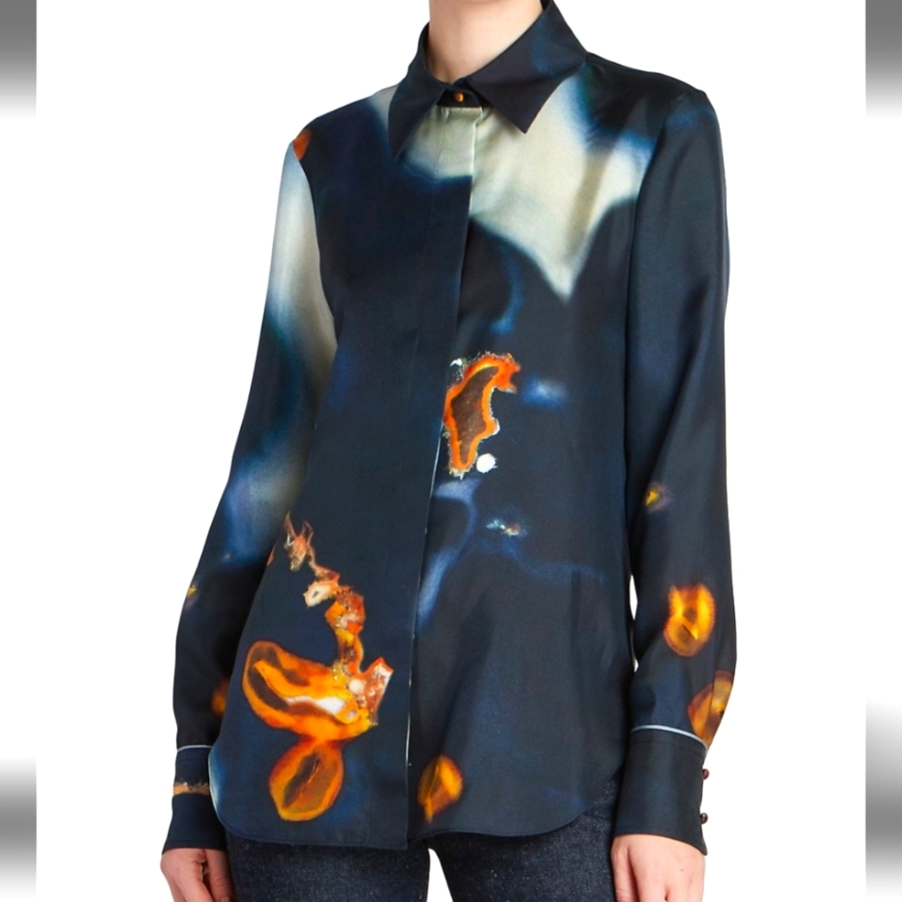 NWT $1950 Chloe Geode Print Twill Patterned Classic Silk Button Blouse Sz 40 (8)